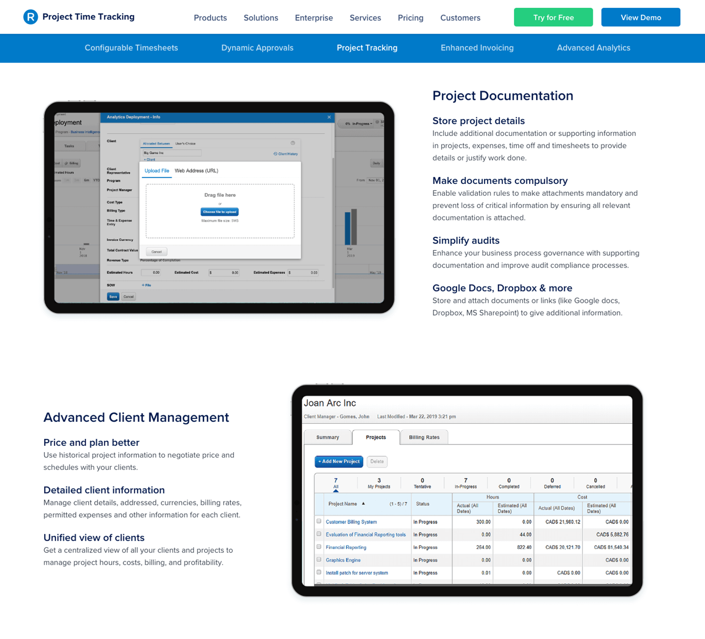Product page body sections consist of large alternating left and right product screens with descriptive text. Large subheaders with smaller descriptive text further enable quick browsing and easy scrolling